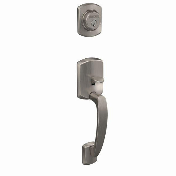 Schlage Custom Greenwich Single Cylinder Exterior Active Handleset Only With C Keyway - Interior Trim Sold Separately in Satin Nickel finish