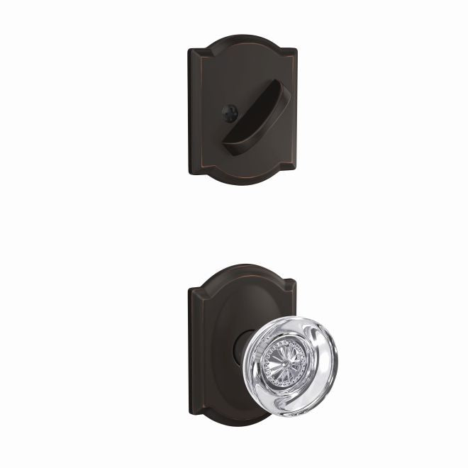 Schlage Custom Hobson Knob With Camelot Rosette Interior Active Trim - Exterior Handleset Sold Separately in Aged Bronze finish