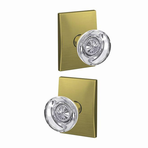 Schlage Custom Hobson Knob With Century Rosette Non Turning Double Dummy Pair in Satin Brass finish