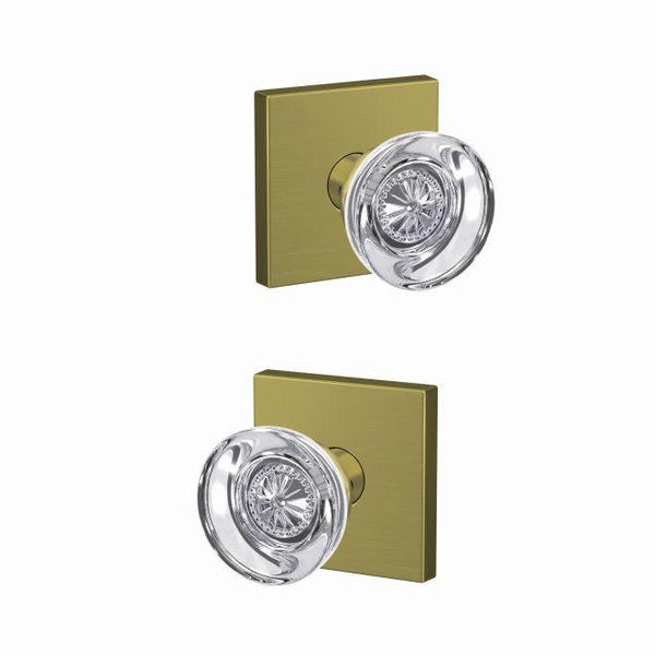 Schlage Custom Hobson Knob With Collins Rosette Non Turning Double Dummy Pair in Satin Brass finish