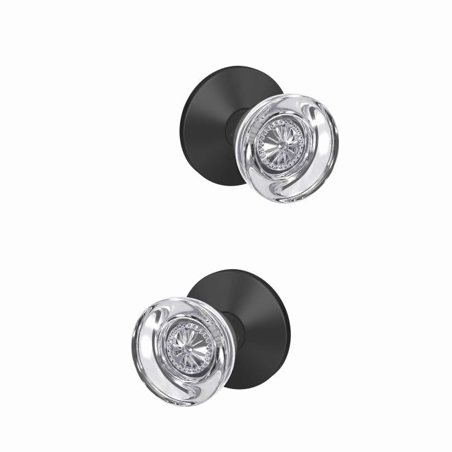 Schlage Custom Hobson Knob With Kinsler Rosette Non Turning Double Dummy Pair in Flat Black finish