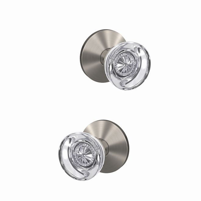 Schlage Custom Hobson Knob With Kinsler Rosette Non Turning Double Dummy Pair in Satin Nickel finish