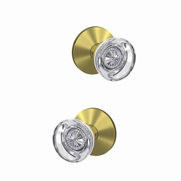 Schlage Custom Hobson Passage and Privacy Knob With Kinsler Rosette in Satin Brass finish