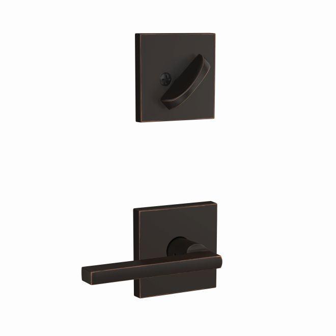 Schlage Custom Latitude Dummy Lever With Collins Rosette Interior Trim - Exterior Handleset Sold Separately in Aged Bronze finish