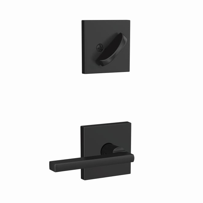 Schlage Custom Latitude Dummy Lever With Collins Rosette Interior Trim - Exterior Handleset Sold Separately in Flat Black finish