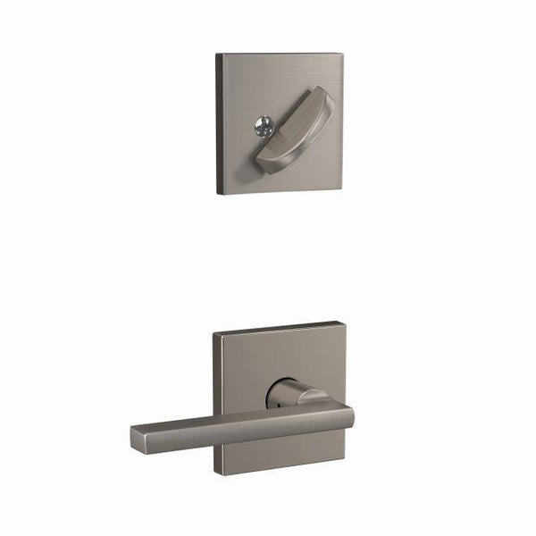 Schlage Custom Latitude Dummy Lever With Collins Rosette Interior Trim - Exterior Handleset Sold Separately in Satin Nickel finish