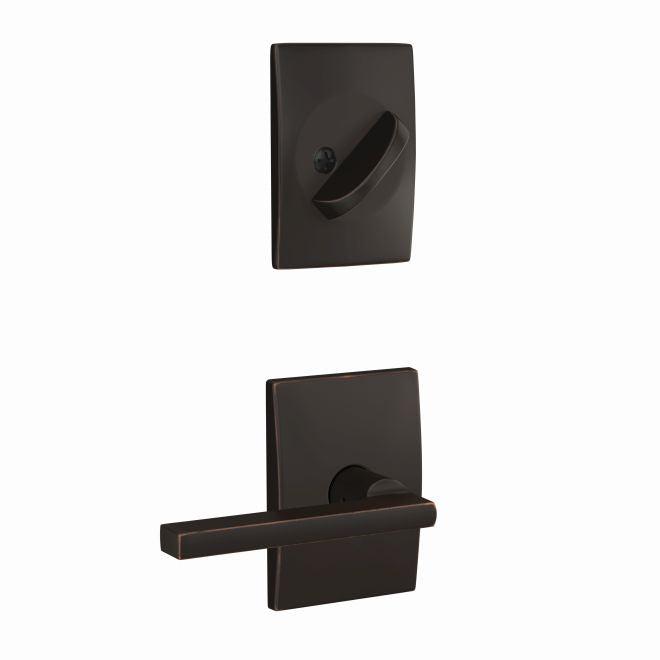 Schlage Custom Latitude Lever With Century Rosette Interior Active Trim- Exterior Handleset Sold Separately in Aged Bronze finish