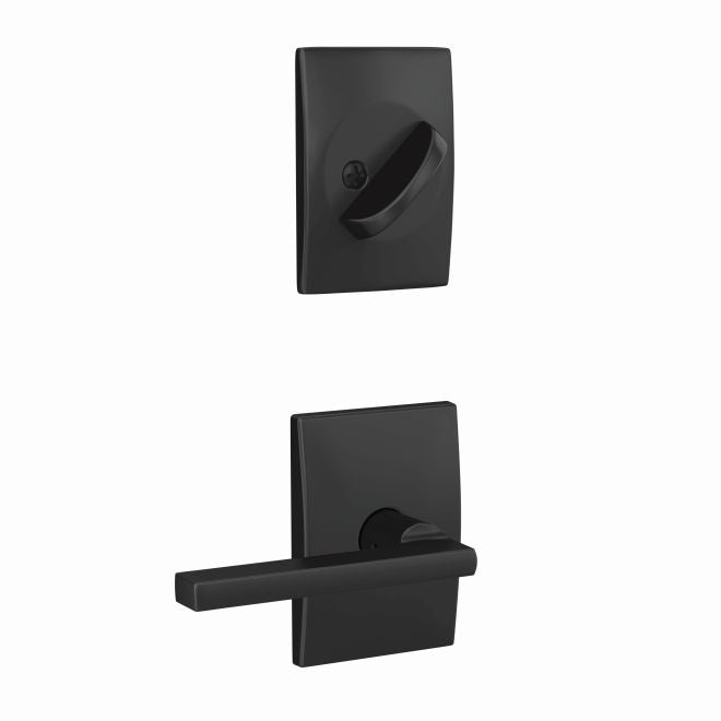 Schlage Custom Latitude Lever With Century Rosette Interior Active Trim- Exterior Handleset Sold Separately in Flat Black finish