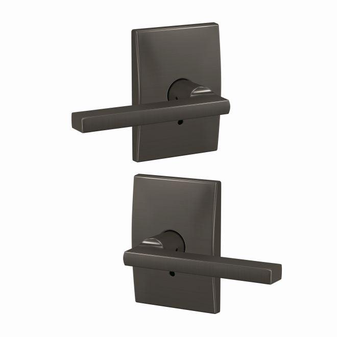 Schlage Custom Latitude Lever With Century Rosette Non Turning Double Dummy Pair in Black Stainless finish