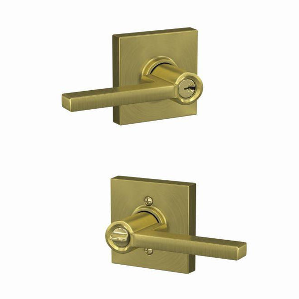 Schlage Custom Latitude Lever With Collins Rosette Keyed Entry Lock in Satin Brass finish