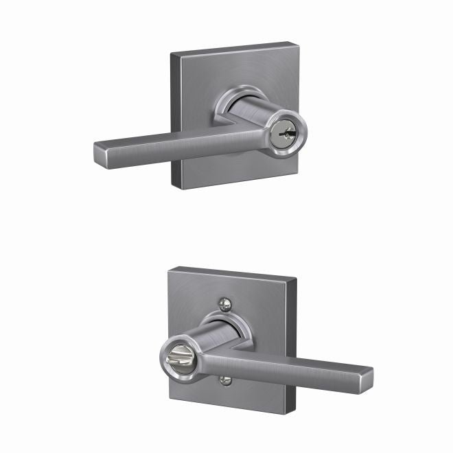 Schlage Custom Latitude Lever With Collins Rosette Keyed Entry Lock in Satin Chrome finish