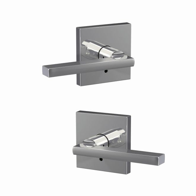 Schlage Custom Latitude Lever With Collins Rosette Non Turning Double Dummy Pair in Bright Chrome finish