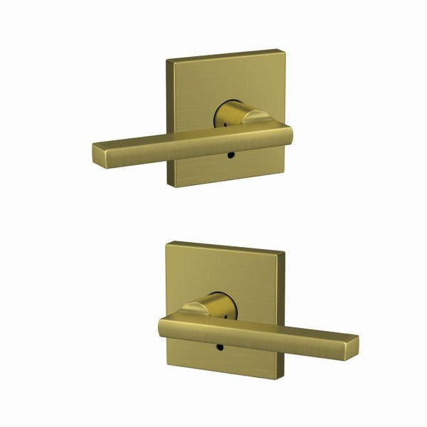 Schlage Custom Latitude Lever With Collins Rosette Non Turning Double Dummy Pair in Satin Brass finish