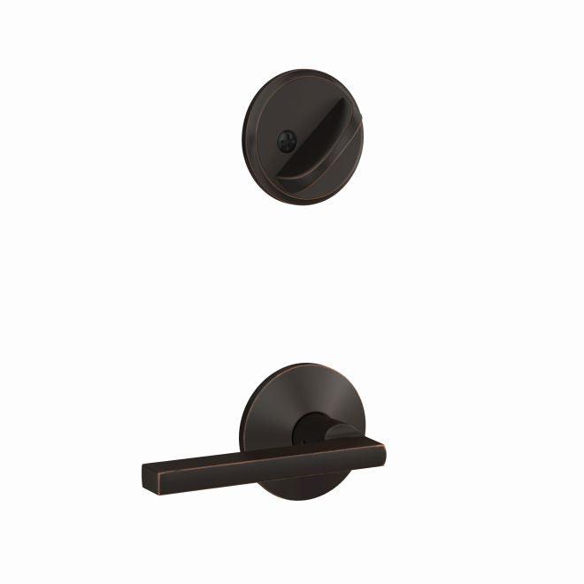 Schlage Custom Latitude Lever With Kinsler Rosette Interior Active Trim- Exterior Handleset Sold Separately in Aged Bronze finish