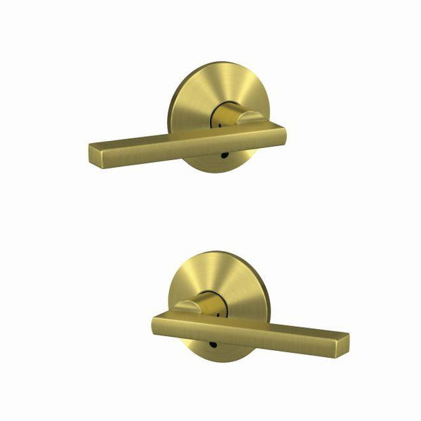 Schlage Custom Latitude Lever With Kinsler Rosette Non Turning Double Dummy Pair in Satin Brass finish