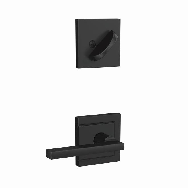 Schlage Custom Latitude Lever With Upland Rosette Interior Active Trim- Exterior Handleset Sold Separately in Flat Black finish