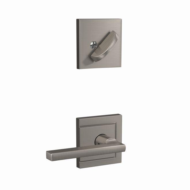 Schlage Custom Latitude Lever With Upland Rosette Interior Active Trim- Exterior Handleset Sold Separately in Satin Nickel finish