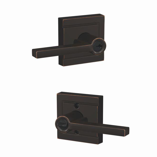 Schlage Custom Latitude Lever With Upland Rosette Keyed Entry Lock in Aged Bronze finish