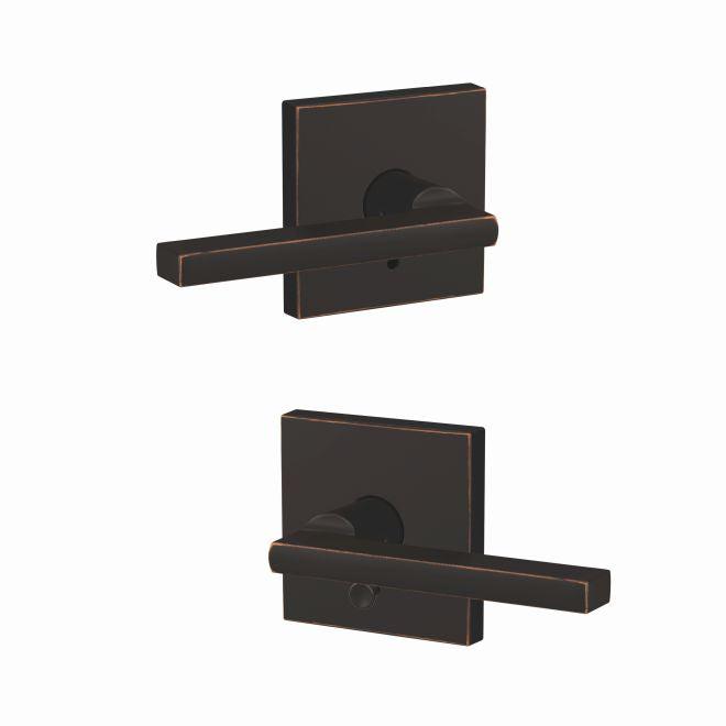 Schlage Custom Latitude Passage and Privacy Lever With Collins Rosette in Aged Bronze finish