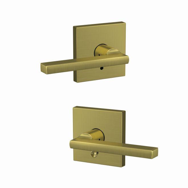 Schlage Custom Latitude Passage and Privacy Lever With Collins Rosette in Satin Brass finish