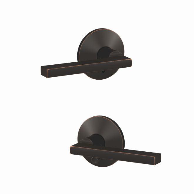 Schlage Custom Latitude Passage and Privacy Lever With Kinsler Rosette in Aged Bronze finish