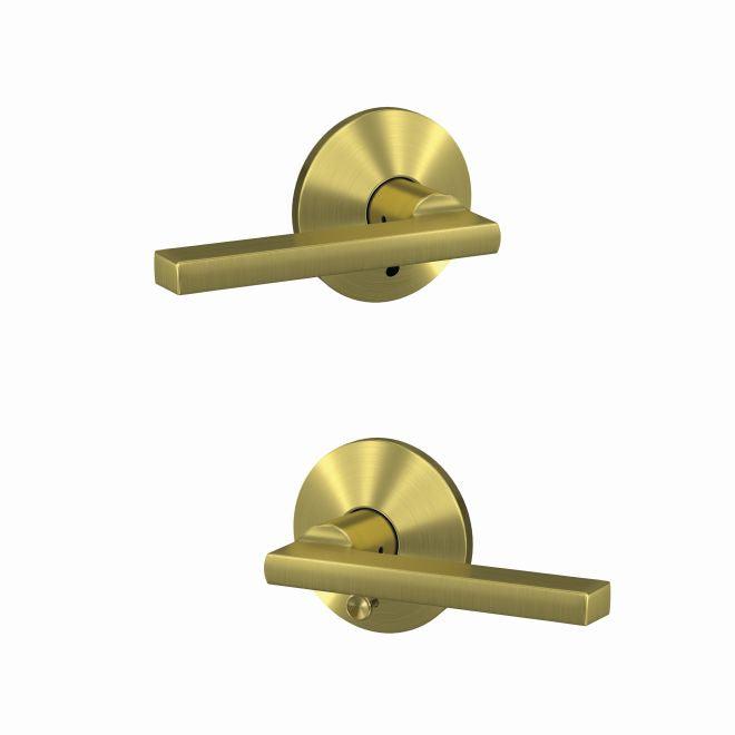 Schlage Custom Latitude Passage and Privacy Lever With Kinsler Rosette in Satin Brass finish