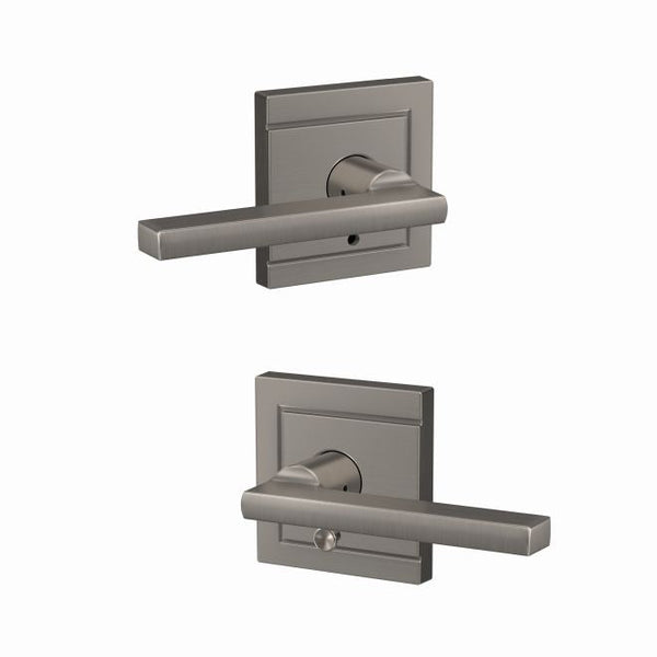 Schlage Custom Latitude Passage and Privacy Lever With Upland Rosette in Satin Nickel finish