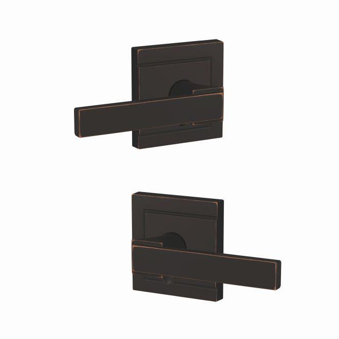 Schlage Custom Northbrook Passage and Privacy Lever With Upland Rosette in Aged Bronze finish