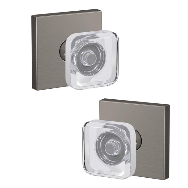 Schlage Custom Passage and Privacy Kyle Glass Knob with Collins Rosette in Satin Nickel finish