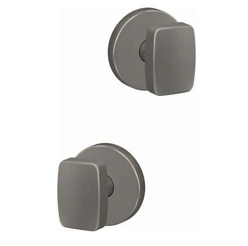 Schlage Custom Passage and Privacy Nixon Knob with Howe Rosette in Satin Nickel finish