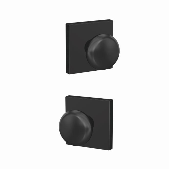 Schlage Custom Plymouth Passage and Privacy Knob With Collins Rosette in Flat Black finish