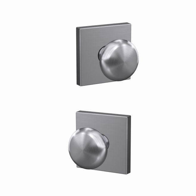 Schlage Custom Plymouth Passage and Privacy Knob With Collins Rosette in Satin Chrome finish