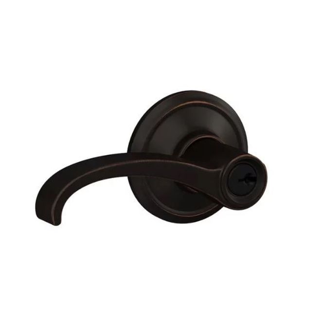 Schlage Custom Whitney Lever With Alden Rosette Keyed Entry Lock in Aged Bronze finish