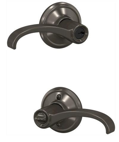 Schlage Custom Whitney Lever With Alden Rosette Keyed Entry Lock in Black Stainless finish