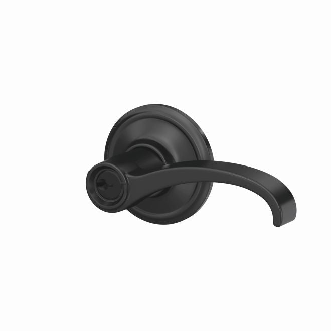 Schlage Custom Whitney Lever With Alden Rosette Keyed Entry Lock in Flat Black finish