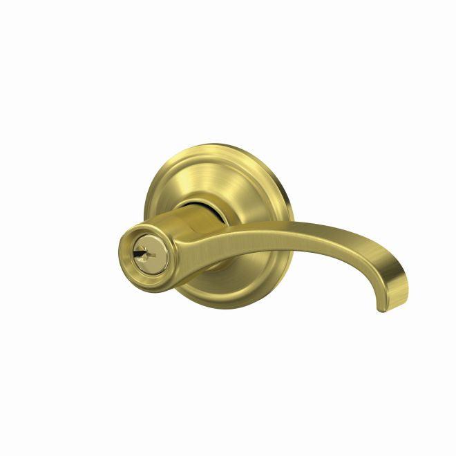 Schlage Custom Whitney Lever With Alden Rosette Keyed Entry Lock in Satin Brass finish