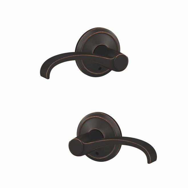 Schlage Custom Whitney Lever With Alden Rosette Non Turning Double Dummy Pair in Aged Bronze finish