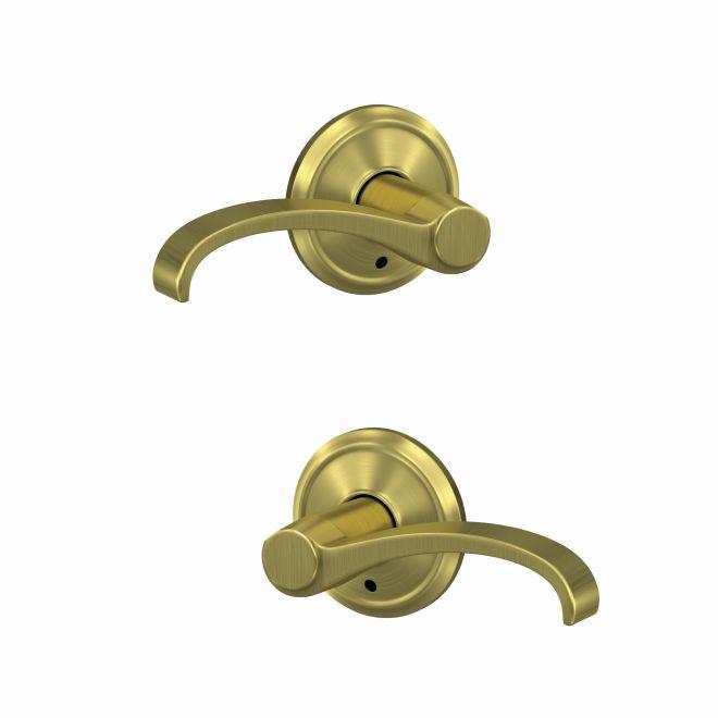 Schlage Custom Whitney Lever With Alden Rosette Non Turning Double Dummy Pair in Satin Brass finish