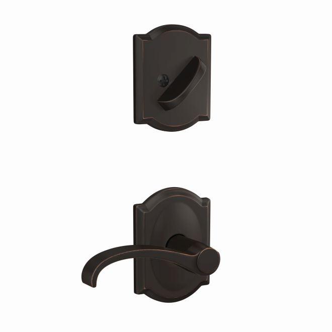 Schlage Custom Whitney Lever With Camelot Rosette Interior Active Trim - Exterior Handleset Sold Separately in Aged Bronze finish