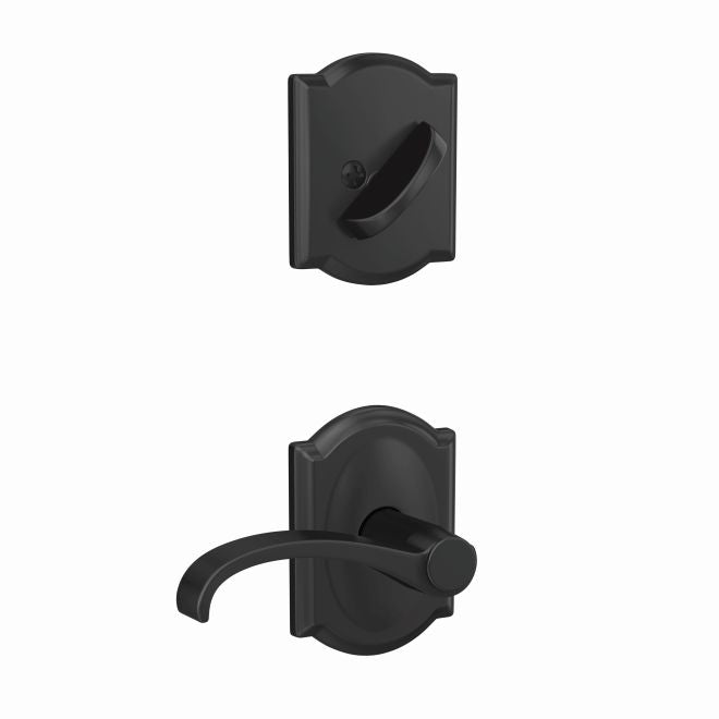 Schlage Custom Whitney Lever With Camelot Rosette Interior Active Trim - Exterior Handleset Sold Separately in Flat Black finish