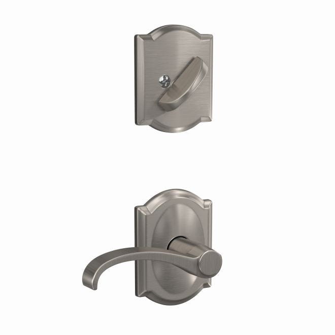 Schlage Custom Whitney Lever With Camelot Rosette Interior Active Trim - Exterior Handleset Sold Separately in Satin Nickel finish