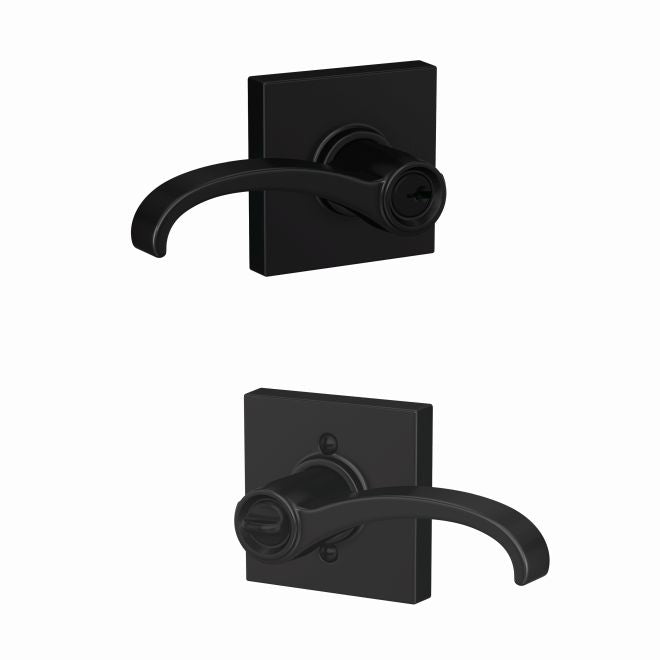 Schlage Custom Whitney Lever With Collins Rosette Keyed Entry Lock in Flat Black finish