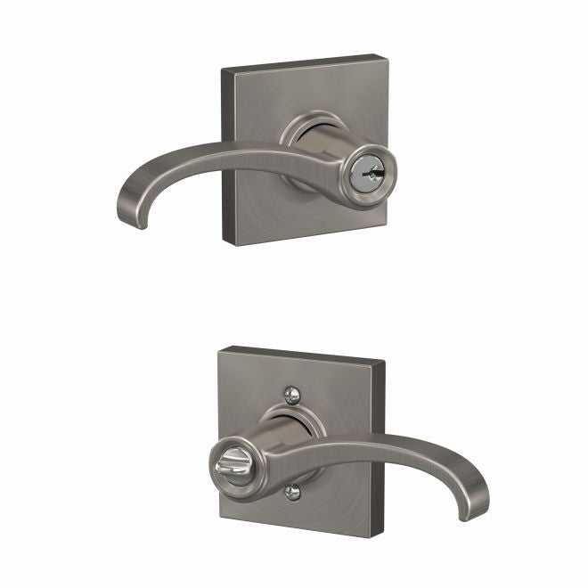 Schlage Custom Whitney Lever With Collins Rosette Keyed Entry Lock in Satin Nickel finish