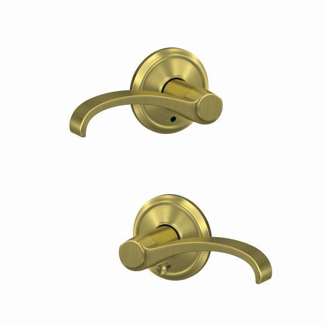 Schlage Custom Whitney Passage and Privacy Lever With Alden Rosette in Satin Brass finish