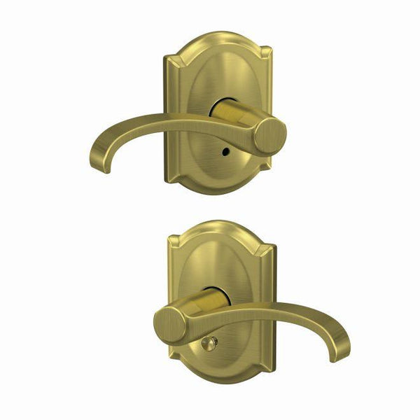 Schlage Custom Whitney Passage and Privacy Lever With Camelot Rosette in Satin Brass finish