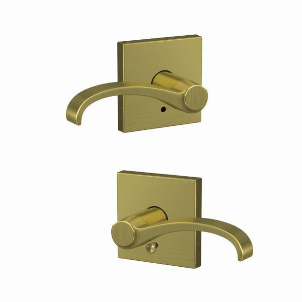 Schlage Custom Whitney Passage and Privacy Lever With Collins Rosette in Satin Brass finish