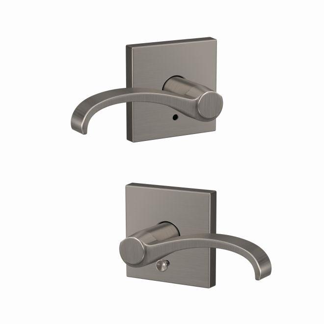 Schlage Custom Whitney Passage and Privacy Lever With Collins Rosette in Satin Nickel finish