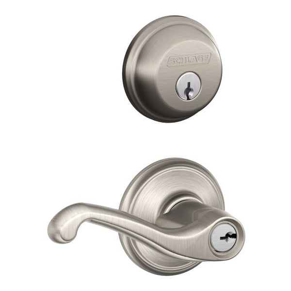 Schlage Flair Keyed Entry Lever and Deadbolt Combo Pack in Satin Nickel finish