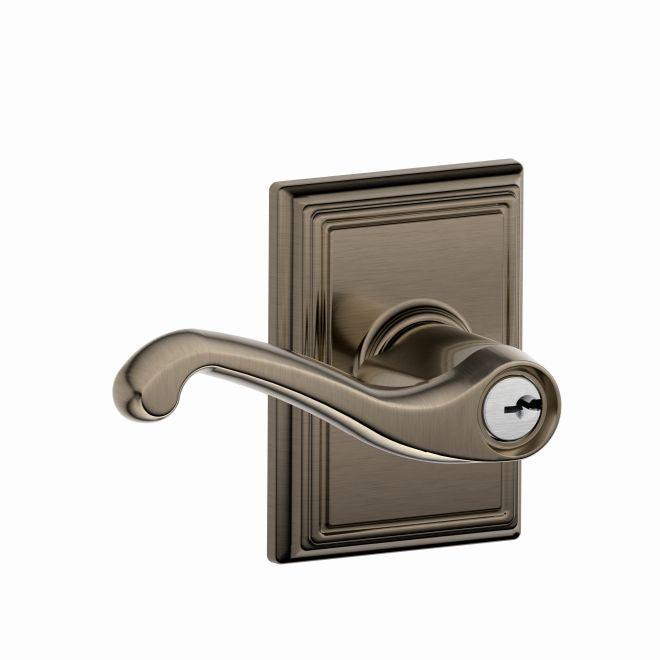 Schlage Flair Lever With Addison Rosette Keyed Entry Lock in Antique Pewter finish