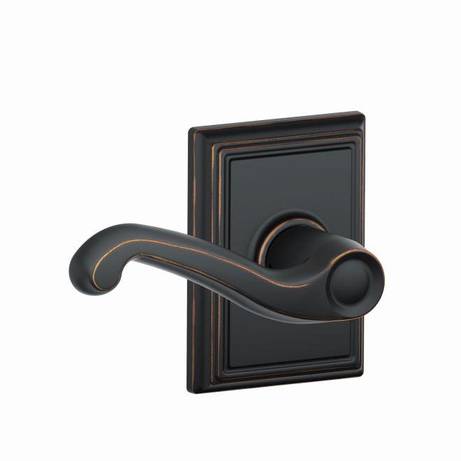 Schlage Flair Passage Lever With Addison Rosette in Aged Bronze finish